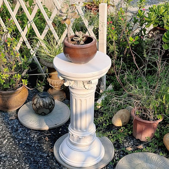Decorative Roman Column Pedestal, MGO Cement with Fiber, Classical Garden Pillar, Indoor Outdoor Decor,Wrap Foam Safely Delivered from Local Warehouse (White, 21.9IN)