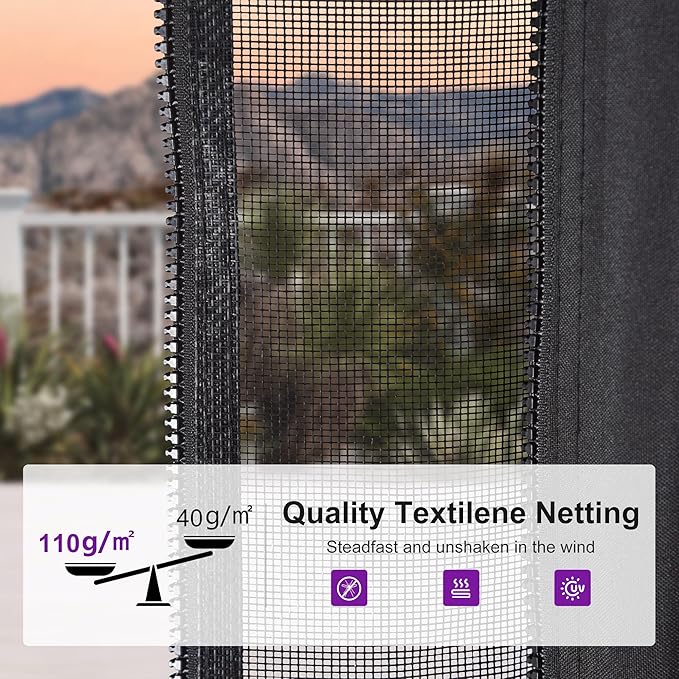 PURPLE LEAF 10' X 12' Hardtop Gazebo Outdoor Wood Grain Aluminum Frame Galvanized Steel Double Roof Gazebos with Netting and Curtains for Patio Deck Backyard Garden