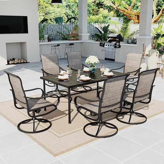 Sophia & William Patio Dining Set 7 Pieces, 6 x Swivel Patio Dining Chairs Qucik Dry, Large 64" Metal Dining Table, for Patio Garden Backyard Support 300lbs