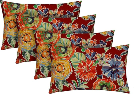 RSH Décor - Jumbo Lumbar Throw Pillows – Set of 4 | 26" x 16" | Indoor Outdoor Use – Patio, Lounge, Adirondack, Deck | Water & Fade-Resistant | Includes Down-Alternative Inserts | Colsen Berry