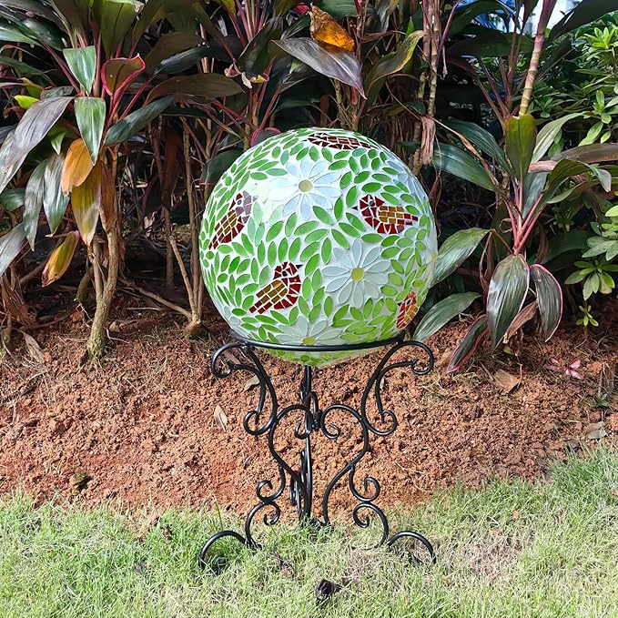 9" Metal Gazing Ball Stand, Scroll Gazing Globe Stand for 10 or 12 Inches Garden Gazing Globes, Indoor/Outdoor Gazing Ball Display Holder, Black