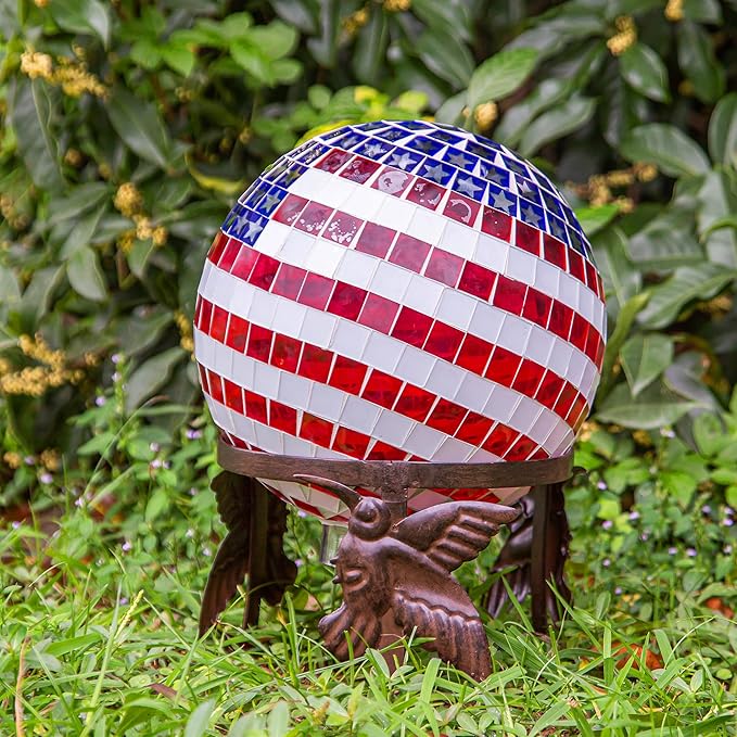 Wrought Iron Gazing Ball Stand for 10 or 12 Inch Gazing Balls – Low-Profile Garden Orb Holder, Outdoor Decorative Display for Yard, Patio, and Lawn Decor，Hummingbird