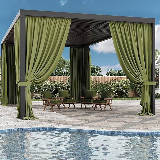 Gazebo Universal Replacement Privacy Curtain,12'×20' Gazebo Outdoor Waterproof Curtains, 4-Panels Sidewall Curtains with Double Zipper for Patio Canopy, Garden and Backyard (Curtain Only)