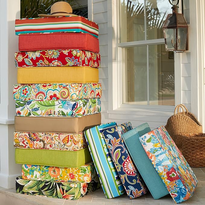 BrylaneHome Extra-Thick Seat Cushion - 23”L x 22”W x 5.5”H - Patio & Outdoor - Water, Stain & Fade Resistant - Cypress Midnight