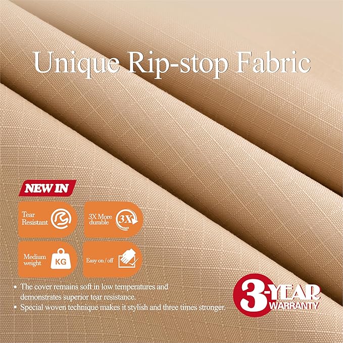 WJ-X3 3-Seater Patio Sofa Cover Waterproof, Heavy Duty Lawn Couch Cover UV Resistant, Porch Furniture Sets Cover Anti-Fading, High Wind Resistant, 93W x 42D x 42H Inches, Beige