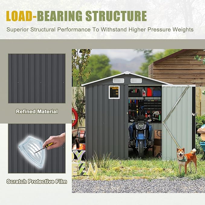6x8 FT Sheds & Outdoor Storage,Steel Storage Shed with Lockable Doors and Window,Waterproof Garden Shed w/Roof Slope Design & Weather Versatility,Tool House for Storing Bicycles,Dark Gray