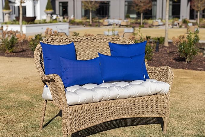 RSH DECOR: Lumbar Throw Pillows Set of 2 | 20” x 12" | All-Weather Spun Fabric | Water and Fade-Resistant | Outdoor Support Pillows for Patio Furniture | Veranda Blue