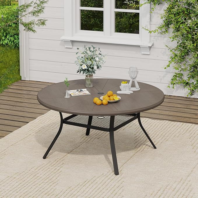 VICLLAX Outdoor Patio Round Dining Table, 47.2"x 47.2" Aluminum Tabletop with Storage Shelf for Deck Lawn Garden Backyard, Antique Grey