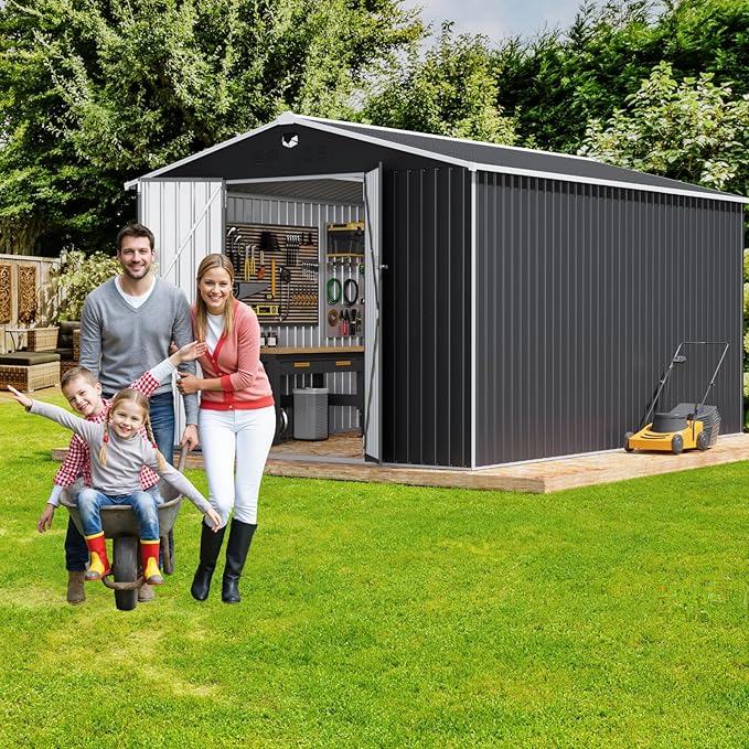 10x14 FT Outdoor Storage Shed,Metal Tool Sheds,Waterproof Outside Storage Shed,Large Storage Building with Lockable Door
