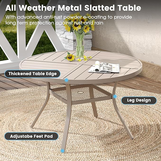 DIFY 5 Pieces Outdoor Patio Dining Set, 4 Sandshell Textilene Swivel Dining Chairs and 40.6" Sandshell Round Metal Dining Table, Outdoor Table and Chairs