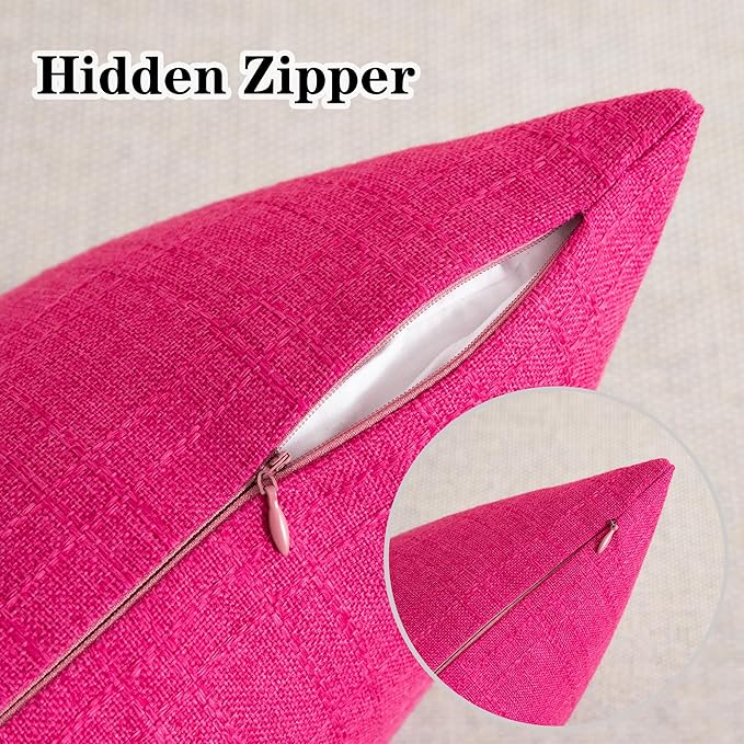 Kevin Textile Pack of 2 Outdoor Waterproof Pillow Covers Valentines Day Decorative Throw Pillow Covers Square Checkered Couch Pillow Covers for Patio Tent Bed Sofa Living Room 24x24 Inch Hot Pink