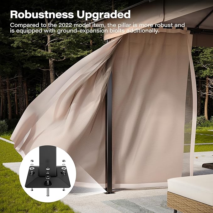 Outdoor Patio Gazebo 10x13FT, Heavy Duty Party Tent & Shelter with 2-Tier Roof and Expansion Bolts, Mosquito Nettings and Privacy Screens for Backyard, Garden, Poolside, Khaki
