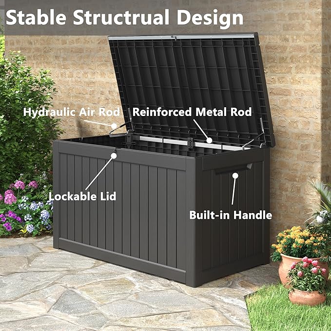 230 Gallon Outdoor Storage Box, Deck Box Resin Waterproof and UV Resistant Lightweight Deck Box for Garden Tools, Pool Supplies Organization
