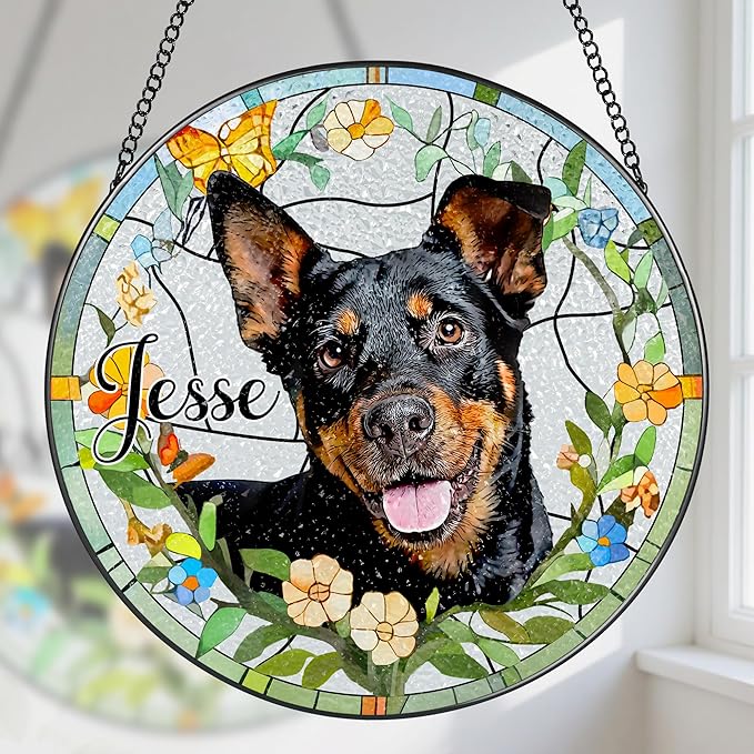 Personalized Pet Suncatcher, Loss of Pet Sympathy Gift Dog, Dog Memorial Gifts, Cat Memorial Gift, Pass Away, Remembrance, Bereavement Gifts for Dogs Lovers or Cats Lovers - Pattern B