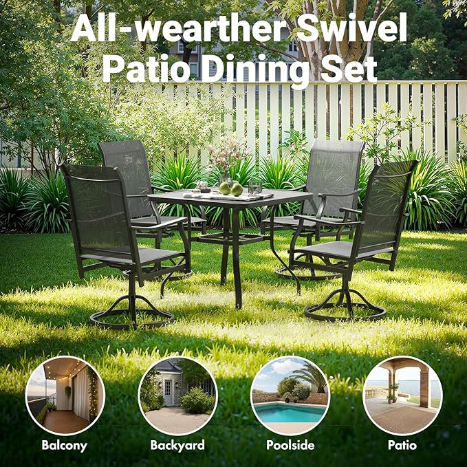 Soohow Swivel Outdoor Dining Chairs Set of 8, Patio Swivel Dining Chair with Textilene Fabric, Outdoor Metal Armchair All Weather Resistant, Ergonomic Comfort, Perfect for Patio, Backyard, Balcony