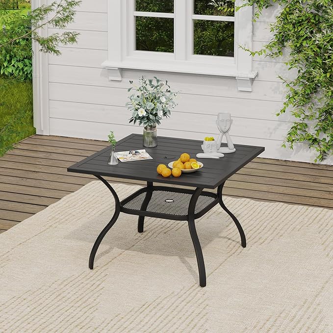 VICLLAX 5 Pieces Patio Dining Set, Outdoor Furniture Set of 4 Patio Swivel Dining Chairs and Square Patio Table with Umbrella Hole, Dark Charcoal Chairs & Black Tabletop