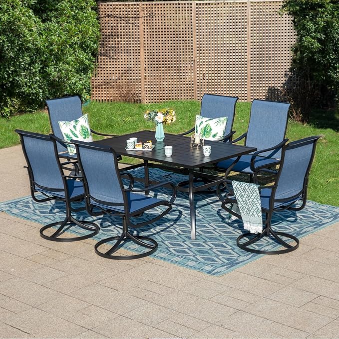 MFSTUDIO Outdoor Swivel Patio Dining Chairs Set of 6, High Back Breathable Textilene Patio Chairs for Balcony, Backyad, Deck, Garden (Navy Fabric,Black Frame)