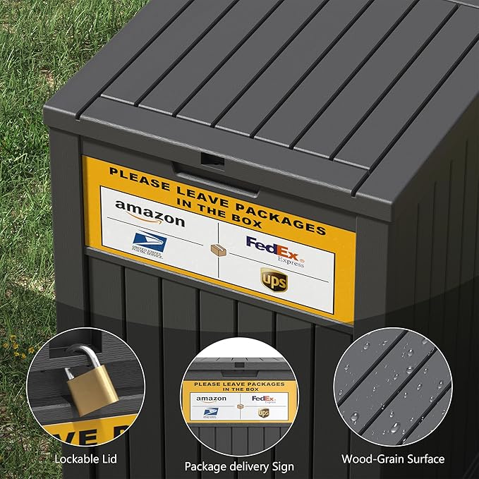Package Delivery Box for Outside, with Delivery Sign 48 Gallon Storage with Lockable Secure, Large Resin Outdoor Package Drop Container