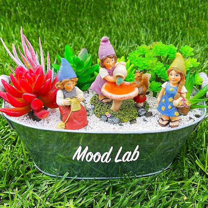 Mood Lab Miniature Garden Gnomes - Lady Gnomes Kit of 3 pcs - Figurines & Accessories Set - Outdoor or House Decor