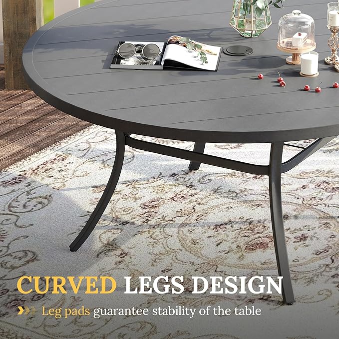 VICLLAX Outdoor Dining Set for 8, Outdoor Furniture Includes 60" Round Patio Table and Swivel Padded Chairs, Grey Tabletop and Fabric
