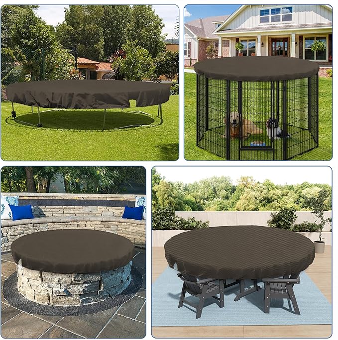 ECOOPTS 14 ft Round Pool Cover for Above Ground Pools, Swimming Pool Cover Protector Winter Safety Cover (Brown)