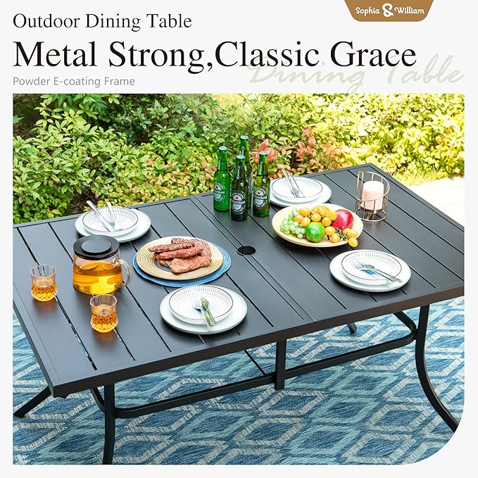 Sophia & William Patio Table and Chairs Set, Outdoor Dining Set for 6, 7 Piece Metal Patio Furniture, 60" Black Rectangular Table(Beehive)