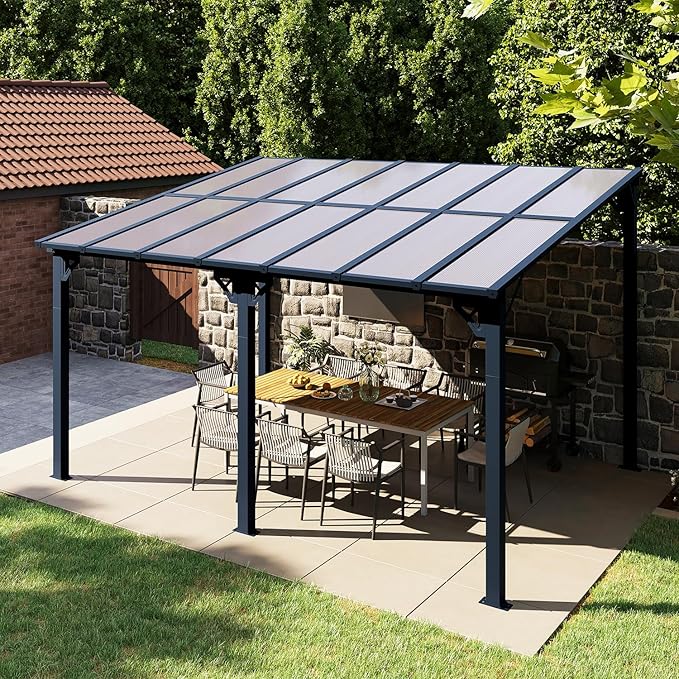 Aoxun Gazebo for Patio 10' x 14', Premium Gazebo Pergola with Sloped Roof, Large Wall-Mounted Heavy Duty Awnings, for Backyard, Patio, Deck and More