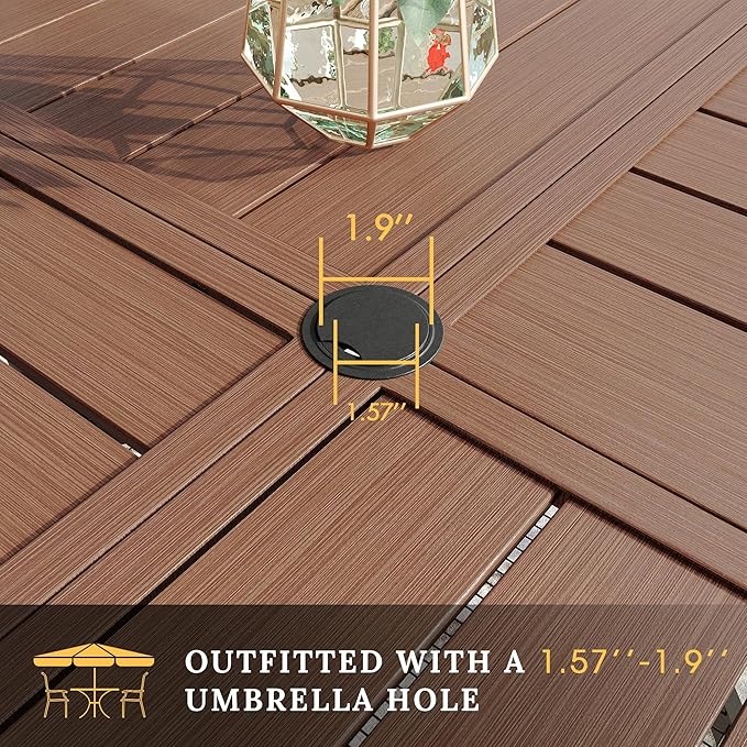 VICLLAX 9 Pieces Patio Dining Set for 8 Includes 60" Outdoor Round Table and 8 Patio Swivel Chairs for Lawn Garden, Walnut Tabletop and Mixed Brown Fabric