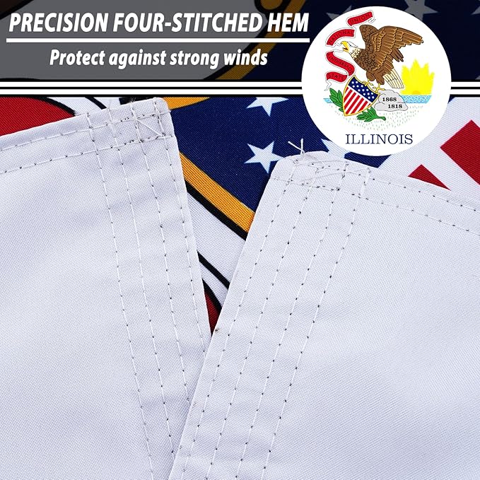 FLAGWIN Illinois Flag 3x5 FT - 3 Ply Double Sided Polyester Flags with Brass Grommets - Vivid Color and Fade Proof State of Illinois Flag 3x5 Outdoor
