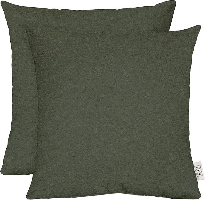 RSH DECOR: Sunbrella Square Throw Pillows Set of 2 | 17" x 17" | Water and Fade-Resistant Performance Fabric | Outdoor Pillow Covers with Down-Alternative Inserts | Made in USA (Cast Ivy Green)