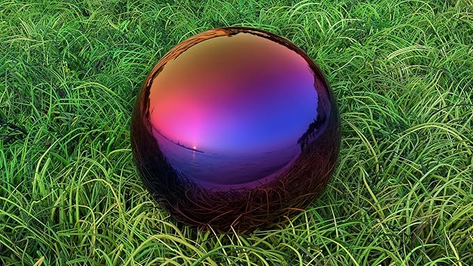 Lulu Decor, Rainbow Stainless Steel Gazing Mirror Ball Size 14 with Stand
