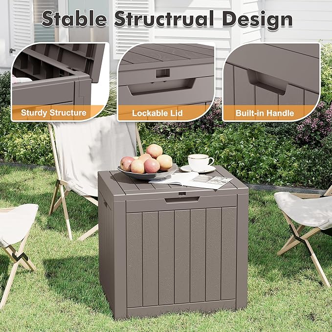 Outdoor Storage Box, Resin Deck Boxes Outdoor Waterproof For Patio Furniture, Garden Tools, Pool Supplies, Durable And UV Resistant, Lockable (32 Gallon, Grey)