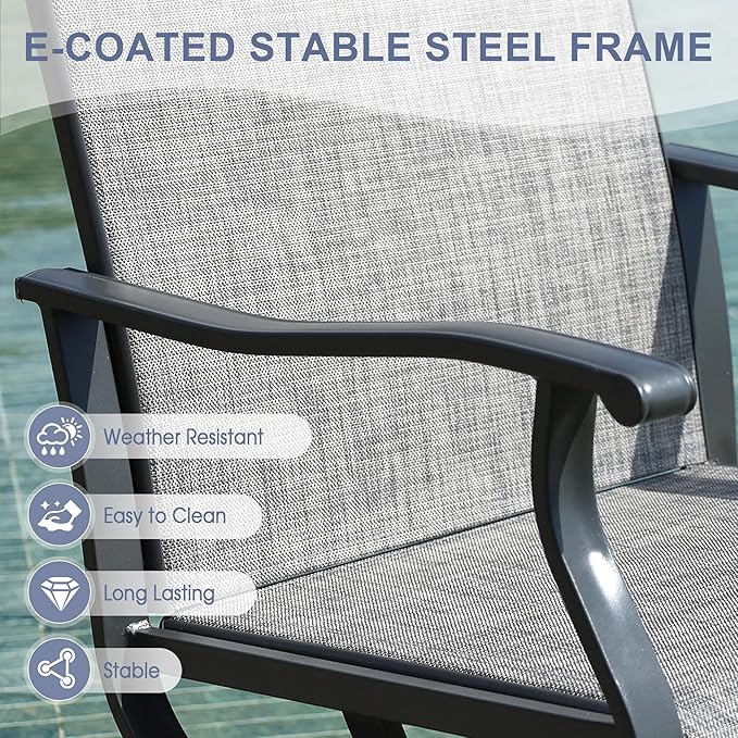 VICLLAX 3 Pieces Outdoor Dining Set, Patio Furniture Set of 2 Patio Swivel Dining Chairs and Small Dining Table with Storage Shelf, Grey Chairs & Antique Grey Tabletop