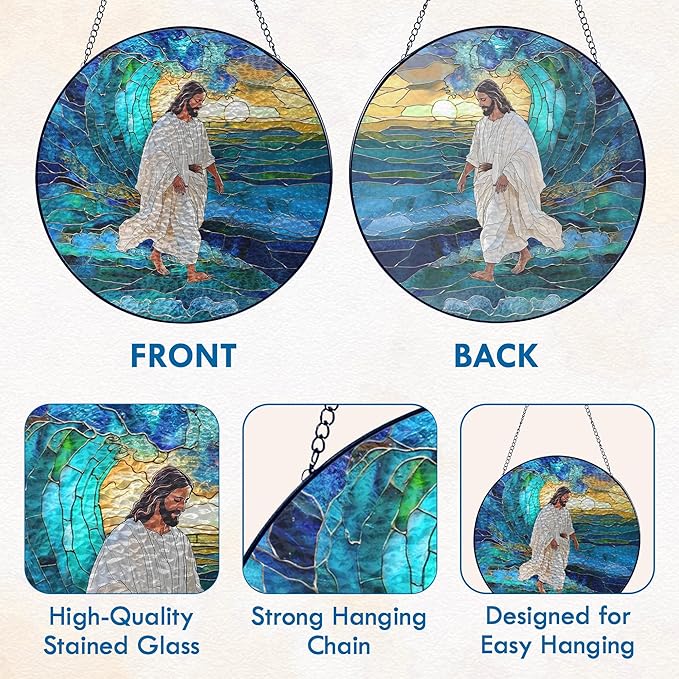 FLAGWIX Christmas Christian Gifts for Women Faith - Stained Glass Window Hanging 8 in - Religious Catholic Gifts for Women, Christian Sun Catchers Indoor Window for Home Garden Decor, Spiritual Gift