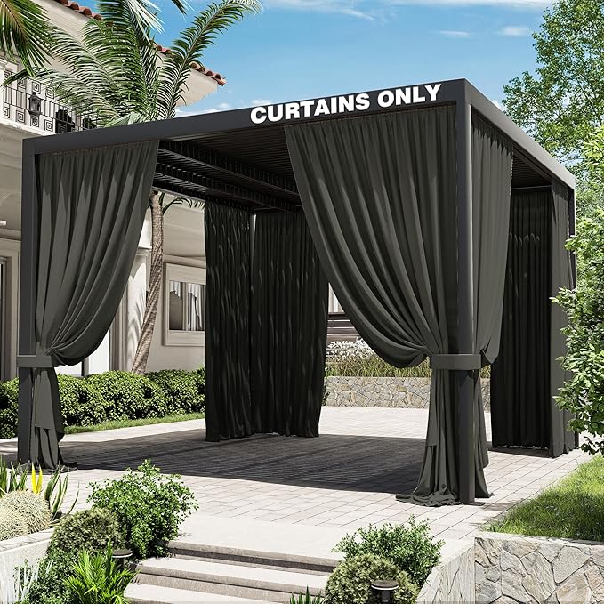 Gazebo Universal Replacement Privacy Curtain,12'×12' Gazebo Outdoor Waterproof Curtains, 4-Panels Sidewall Curtains with Double Zipper for Patio Canopy, Garden and Backyard (Curtain Only)