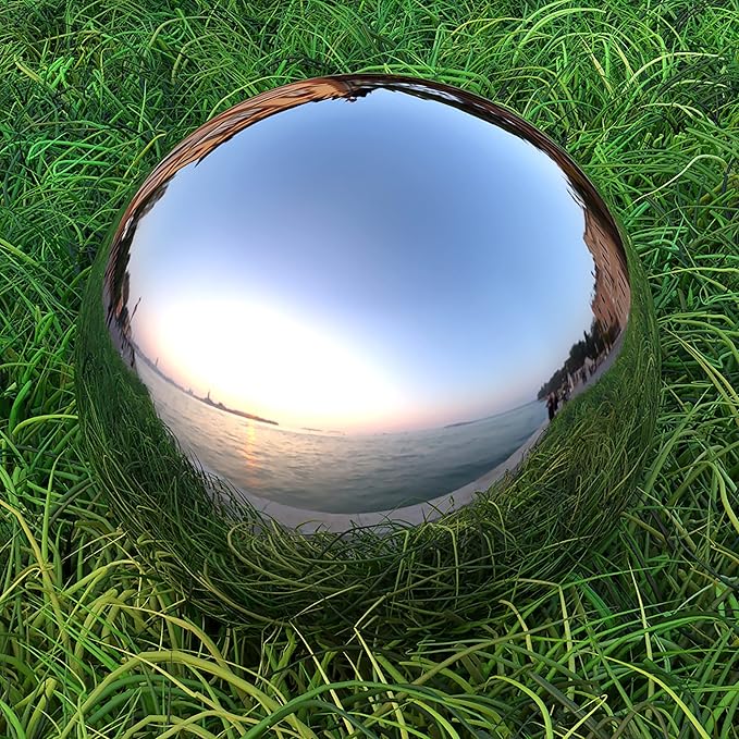 Lulu Decor, Size 14 Silver Stainless Steel Gazing Mirror Ball, Smooth Reflective Shiny Garden Decoration Globe