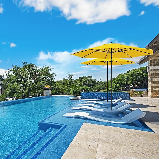 Midtown Umbrellas Push and Pop 9 Feet Outdoor Umbrella, Sunflower (Yellow) Polyester Fabric - Fiberglass Ribs Deck Patio Umbrella, Backyard Umbrella, Garden Umbrella & Pool Umbrella - Black Pole