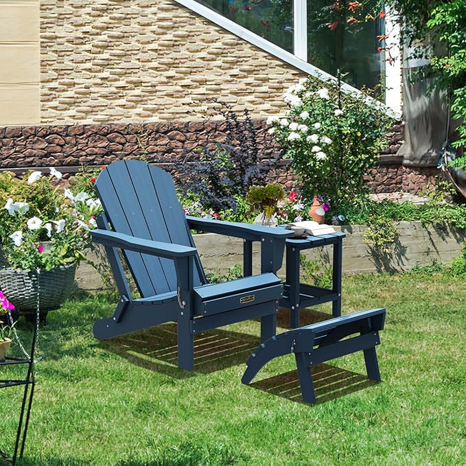 SERWALL Folding Adirondack Footrest Without Assembly, All Weather Use Adirondack Footstool, Blue
