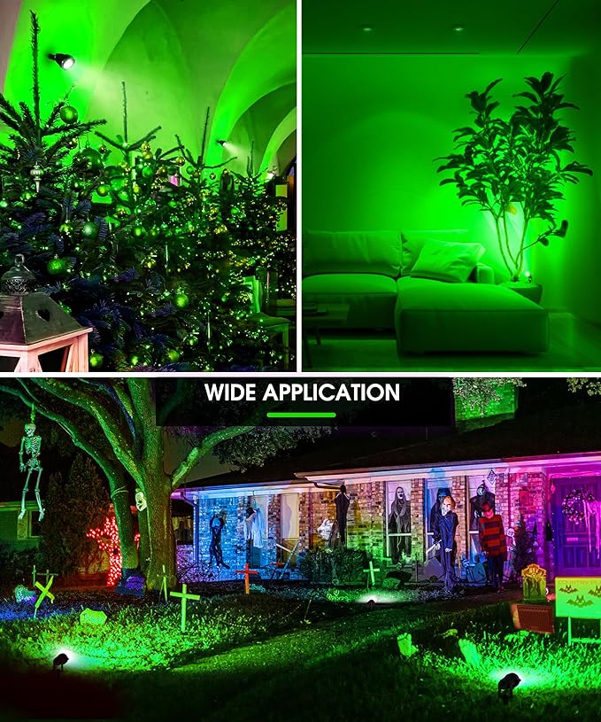 L LOHAS LED Green Spotlight Outdoor, Christmas Green Spot Lights for Yard, Auto On/Off 5W 120V Landscape Lighting for House, Holiday, Trees, Decoration, 450LM IP66 Waterproof, UL Listed, 2 Pack