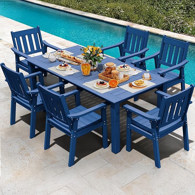 YEFU Outdoor Patio Chairs Set of 2: All Weather Outdoor Dining Chairs with Wide Curved Seat and Backrest - Plastic Patio Chairs for Outside Backyard/Garden/Pool/Porch/Deck 350lbs Capacity Blue