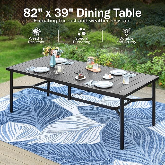 PHI VILLA 9 Piece Patio Dining Set, Patio Furniture Outdoor Dining Set with Adjustable Portable Patio Folding Chairs (Blue) & Large Patio Dining Table for Yard, Garden and Deck