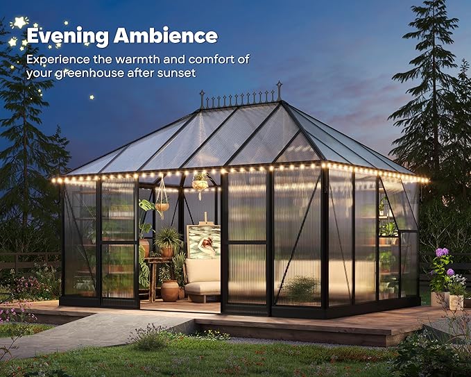 14×9.7×10 FT Greenhouse for Outdoors with 6 ft Double Swing Door & 2 Vents, Heavy Duty Green House with Aluminum Frame for Outside Patio Backyard Garden