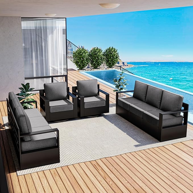 Outdoor Patio Furniture Set, 4-Piece Aluminum Patio Conversation Set All-Weather Metal Outdoor Sectional with 6 Inch Thick Cushions, Deep Setting for Garden, Outside and Porch