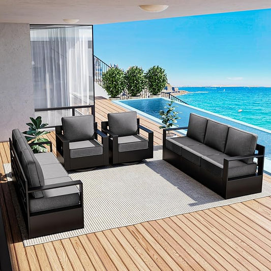 Outdoor Patio Furniture Set, 4-Piece Aluminum Patio Conversation Set All-Weather Metal Outdoor Sectional with 6 Inch Thick Cushions, Deep Setting for Garden, Outside and Porch