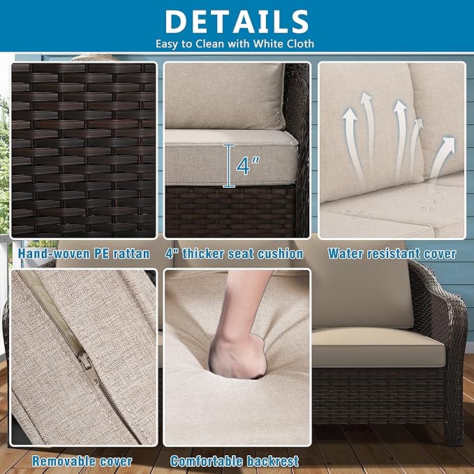 Vista Vibe 78" Patio Wicker 3-seat Sofa, Deep Seat Loveseat, Outdoor All-Weather Rattan Couch with Removable Cushions, Steel Frame Couch for Garden, Poolside (Beige)