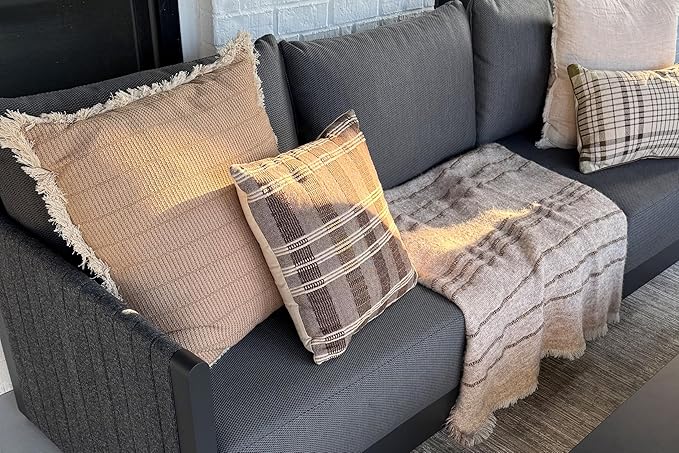 PURPLE LEAF 6 Pieces Patio Conversation Sets PP Rope Patio Sofa Sectional Set with Cushion Patio Conversation Set for Garden Poolside Backyard Gray