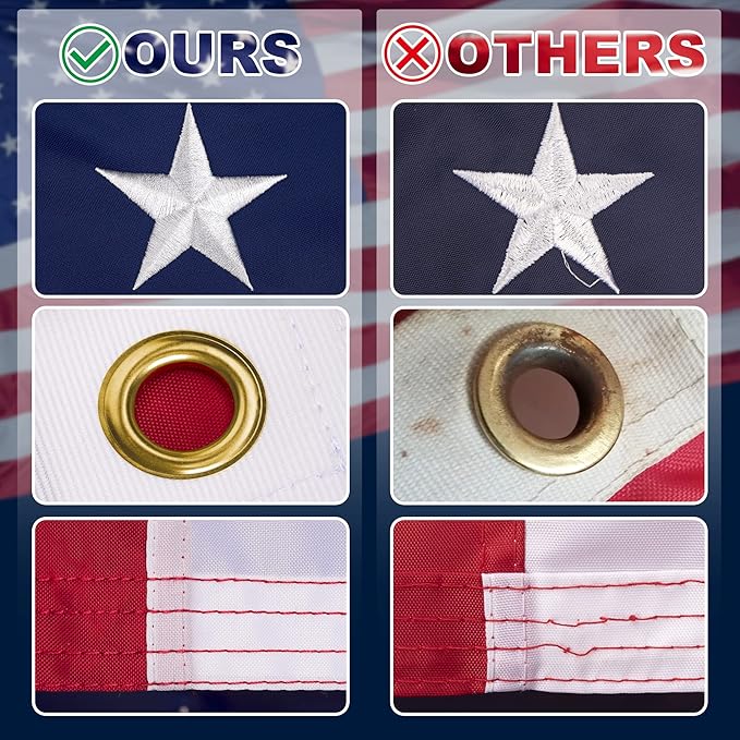XIFAN Premium American Flag 4x6 Outdoor, Heavy Duty 210D Tough Polyester, Long Lasting US Flags for High Wind Outside with Embroidered Stars, Sewn Stripes, Brass Grommets