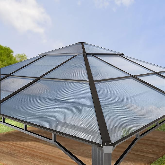 TOOLPORT Hardtop Gazebo 13x13 ft with Aluminum Frame and Approx. 8 mm Polycarbonate Roof - Side Panels in Champagne