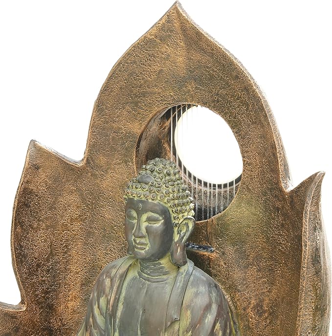 Alpine Corporation TZL420 59" Outdoor Buddha Fountain with LED Lights, Elegant Water Feature for Garden, Patio, Yard & Outdoor Spaces, Realistic Stone Look, Calming Waterfall for Relaxation, Brown