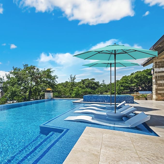 Midtown Umbrellas Push Pop Sunbrella Umbrella 8 Feet Outdoor Umbrella in Aruba Fabric - Patio Umbrella, Backyard Umbrella, Garden Umbrella, Picnic Table Umbrella & Pool Umbrella - Black Pole
